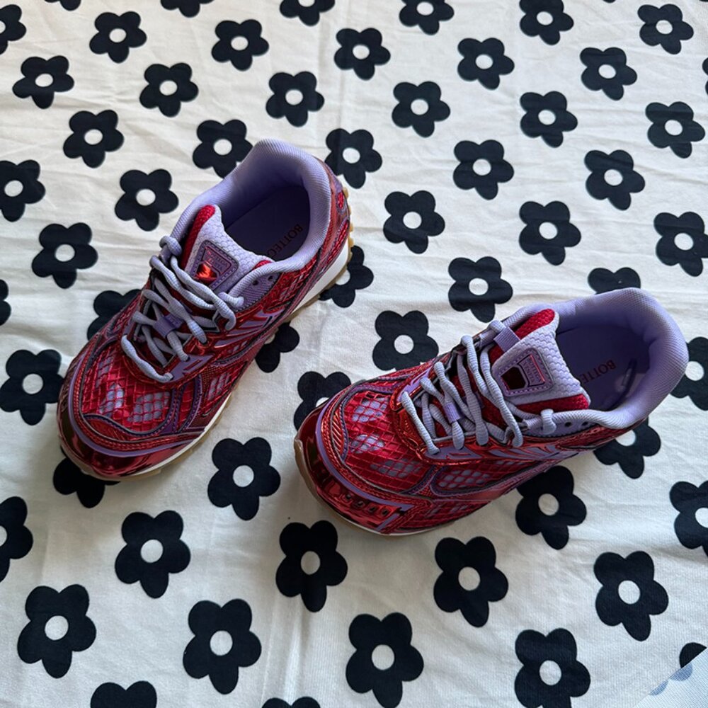 Bottega Veneta Orbit Metallic Red Wisteria Low Top Sneakers